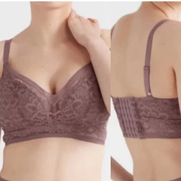 Knix Wireless Lace Bustier Bra Longline Vintage Plum NWT Size XXXXL+ 44 D E F G - Picture 1 of 10